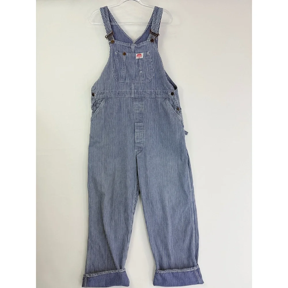 Round House Hickory Stripe Overalls Sanforized Men Large? Blue Workwear Bibs USA